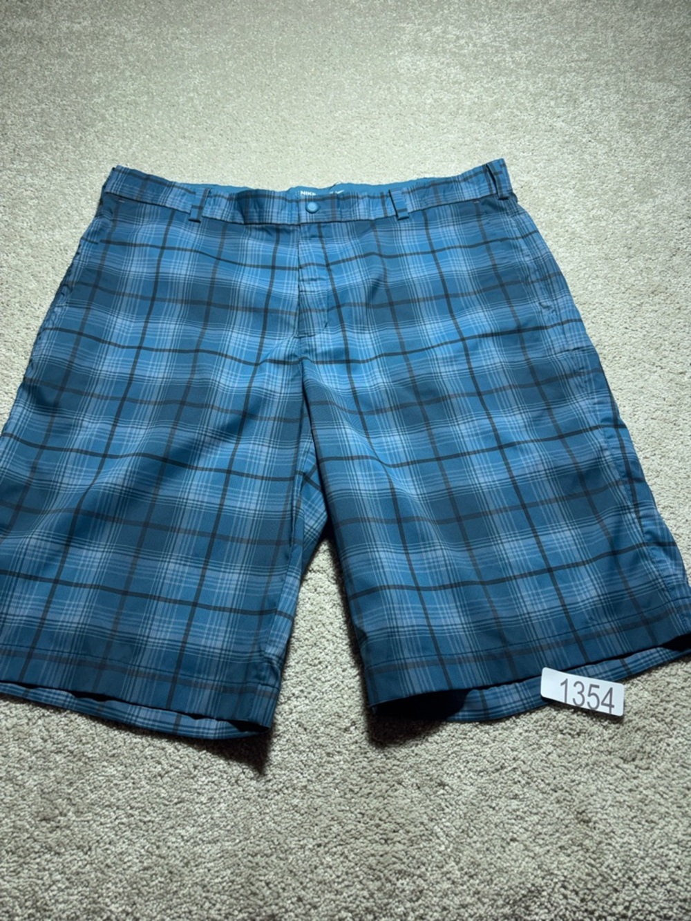 NIKE GOLF Dri Fit Stretch Flat Front Golf Shorts Blue Plaid Mens 38